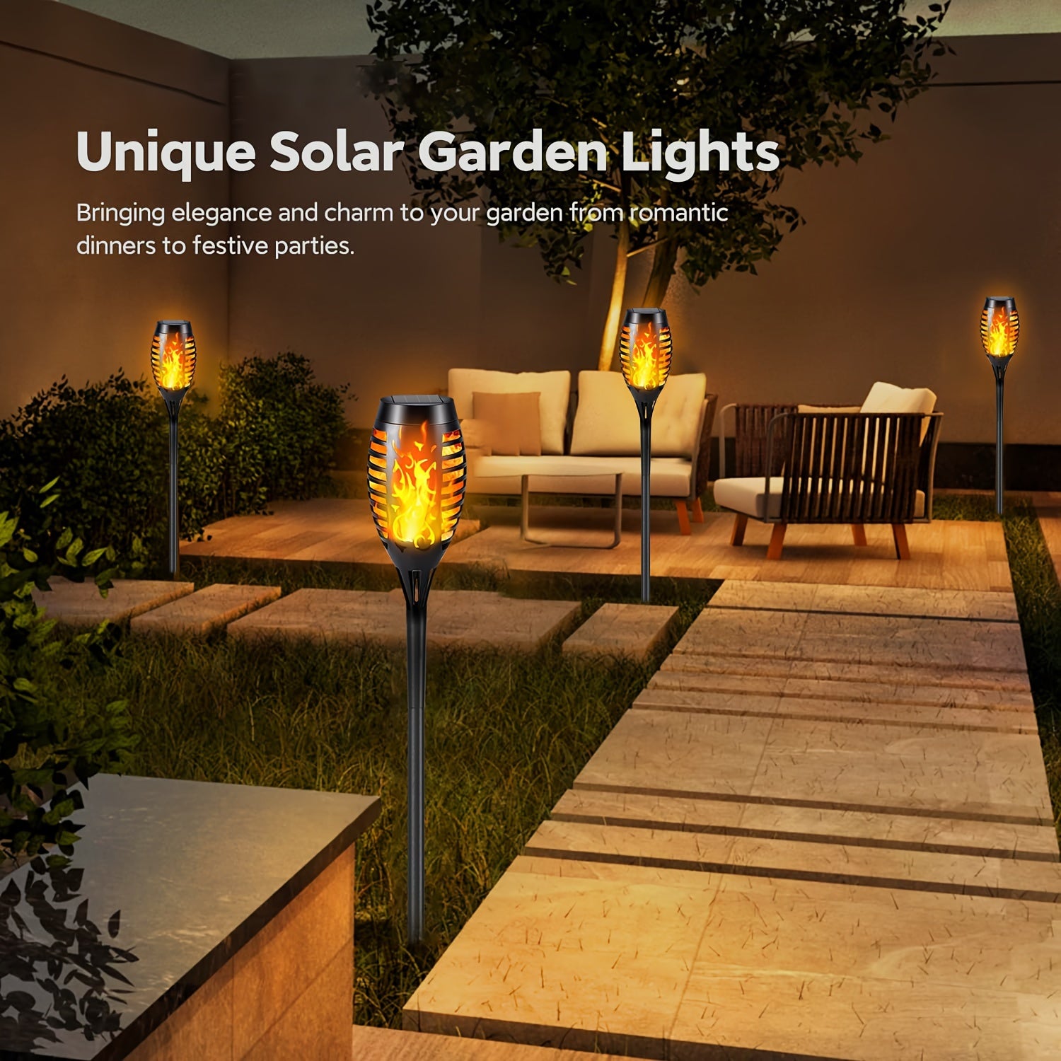 Solar Flickering Flame Garden Lights, Eco-Friendly Plastic, Auto On/Off for Outdoor Use