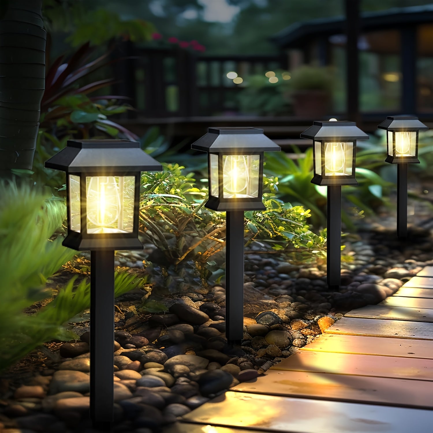 Solar Garden Stake Lights, Vintage Outdoor Lanterns for Pathway and Lawn Decor