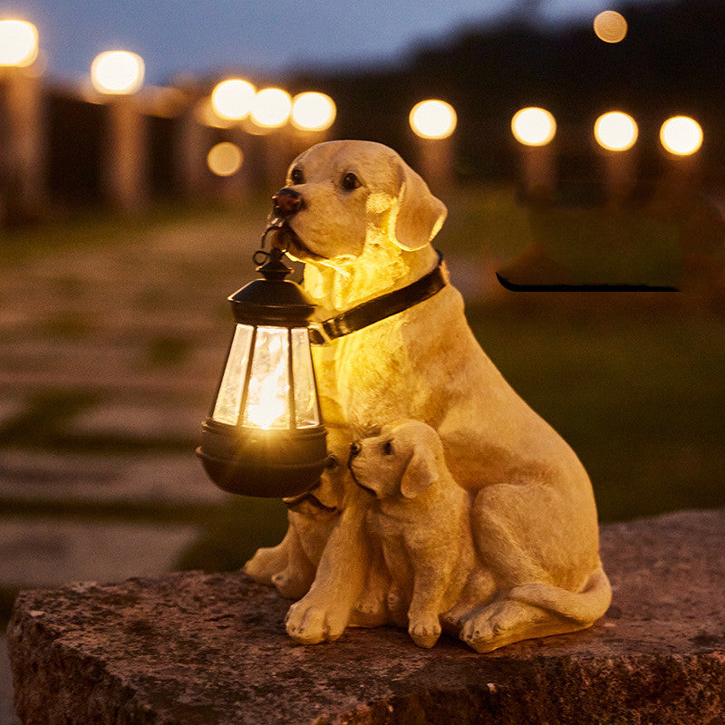 Solar-Powered Dog Sculpture with LED Light for Garden Décor
