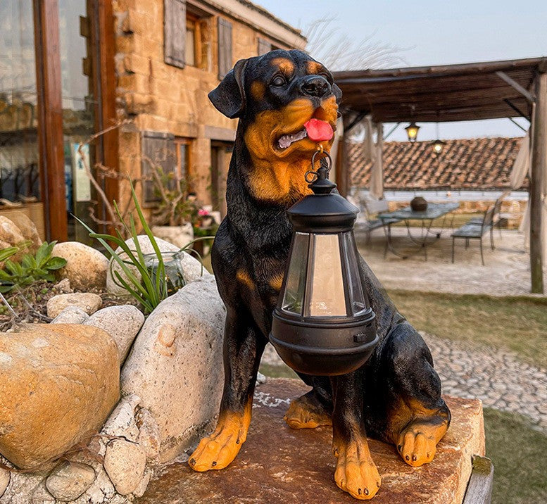 Solar-Powered Dog Sculpture with LED Light for Garden Décor