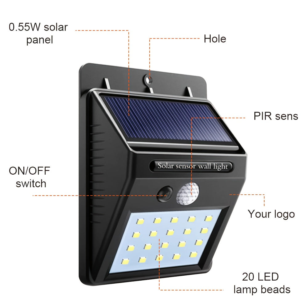Solar Garden Spotlight with Motion Detection, 20 LEDs for Outdoor Security Lighting