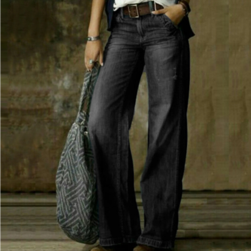 Women's Vintage Straight Wide Leg Jeans | High Waisted