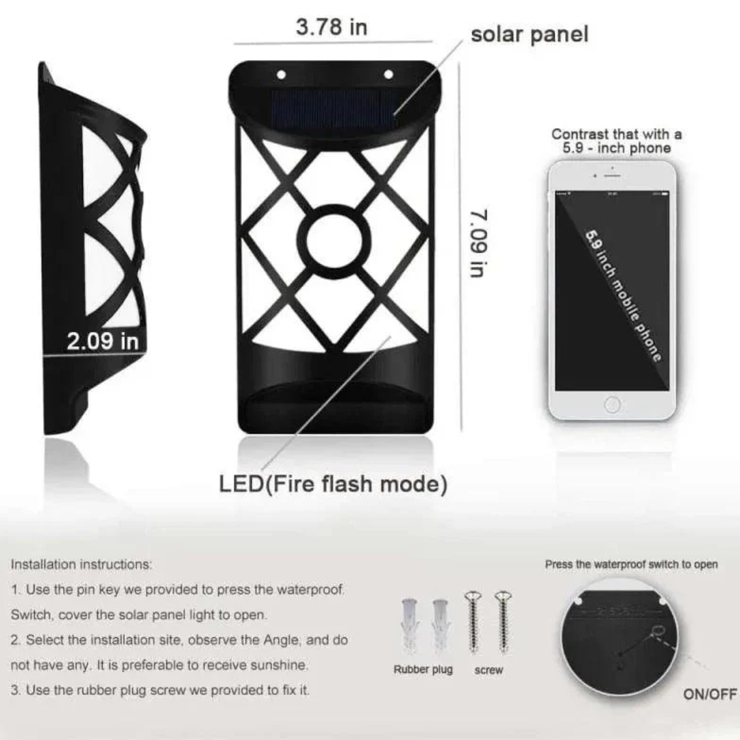 Solar Powered Wireless Outdoor LED Wall Lantern for Garden Illumination