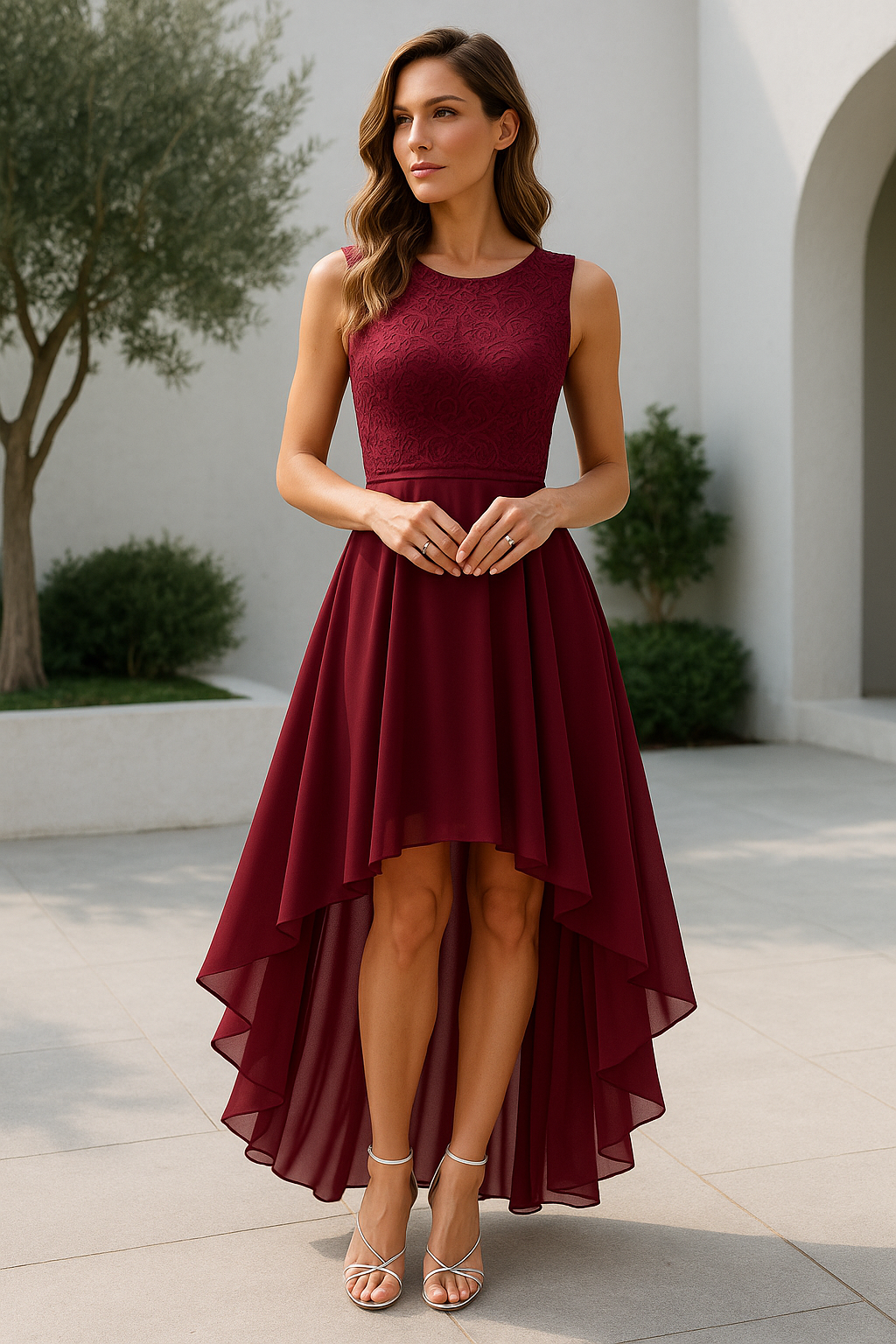 Women's Stylish Wedding Guest Dress with Asymmetric Hem | Midi
