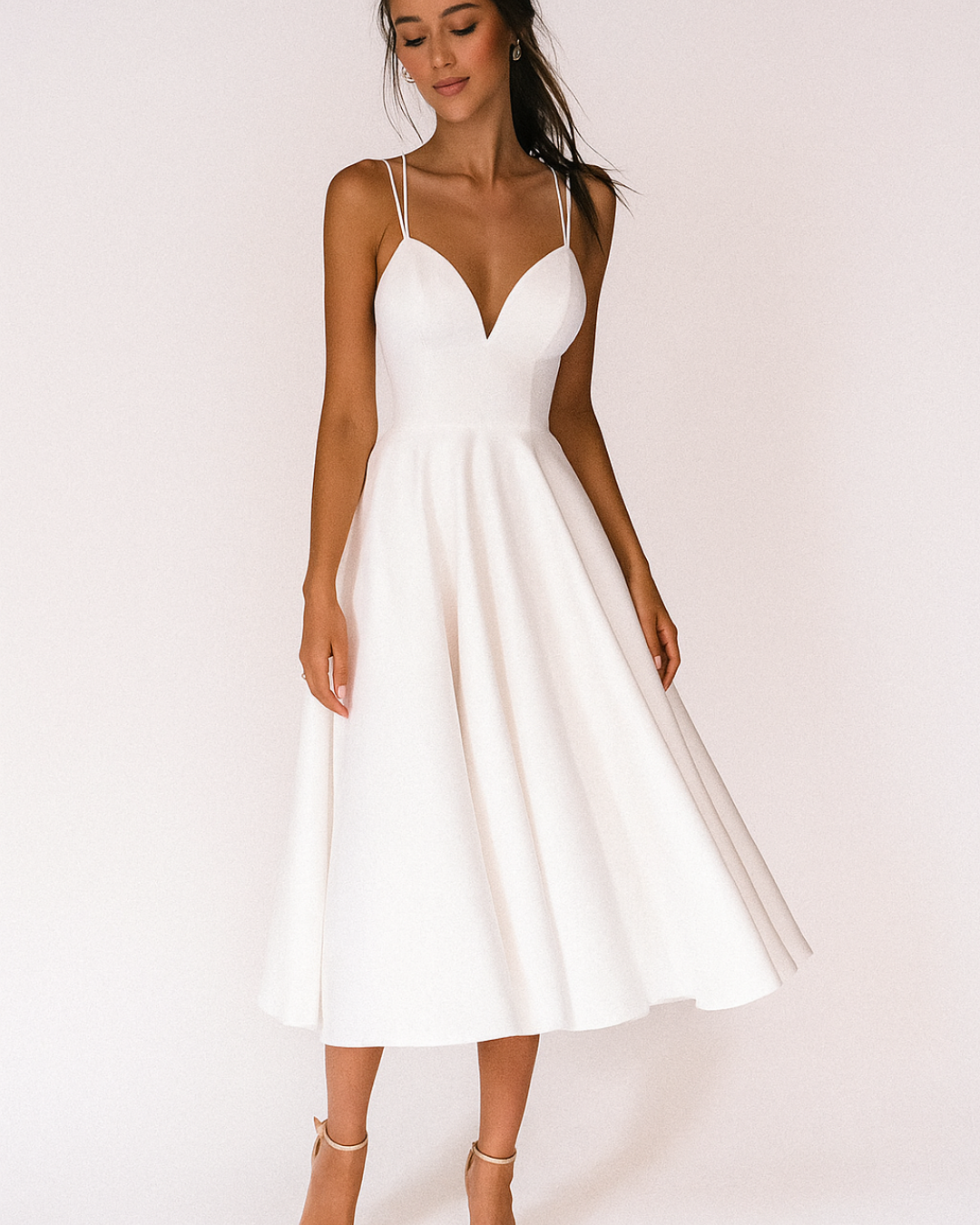 Women's Formal Wedding Guest Dress with Spaghetti Strap | Midi