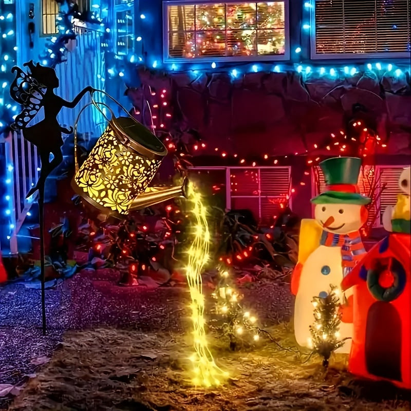 Solar Watering Can Fairy Light – Angel Design, Waterfall String & Auto Sensor