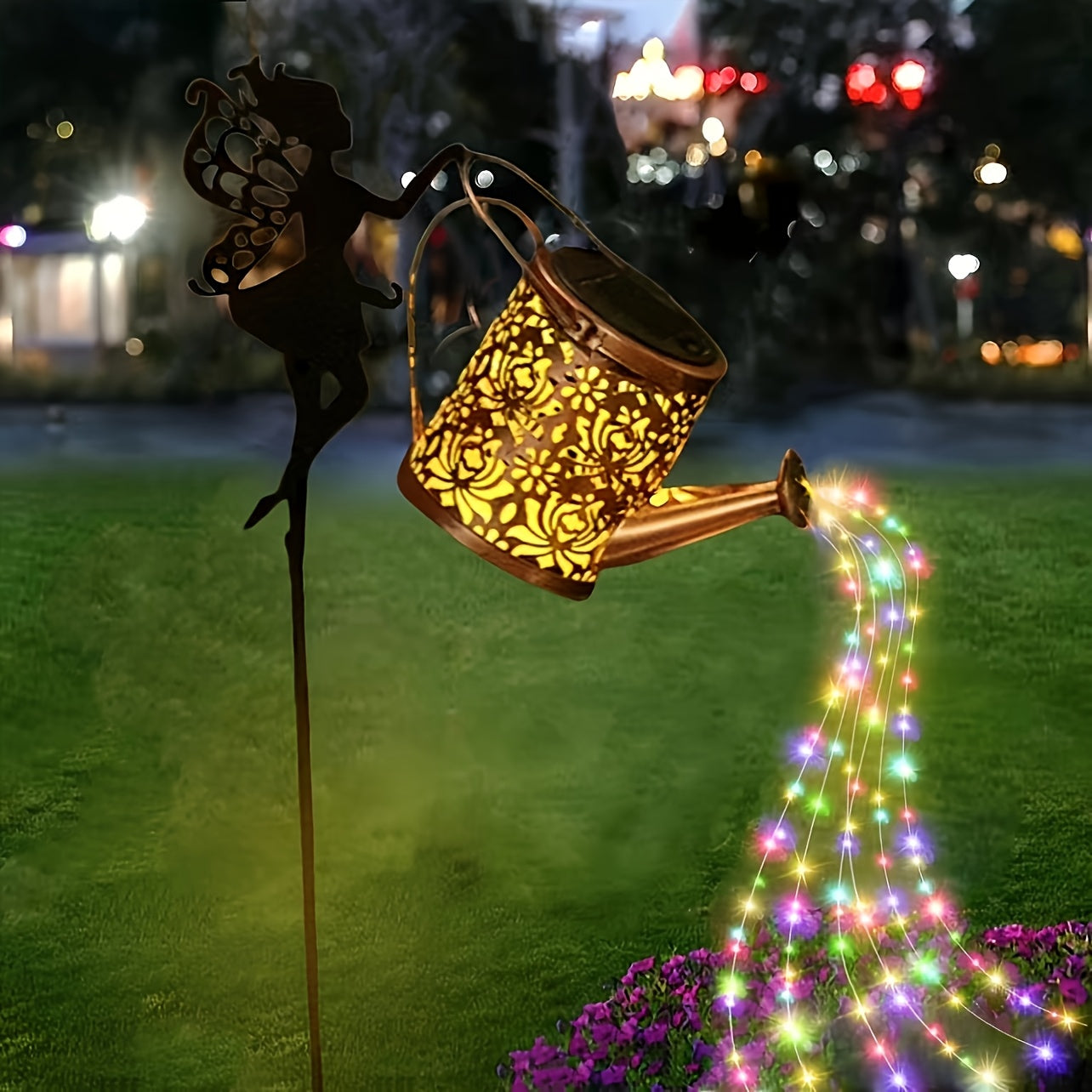 Solar Watering Can Fairy Light – Angel Design, Waterfall String & Auto Sensor