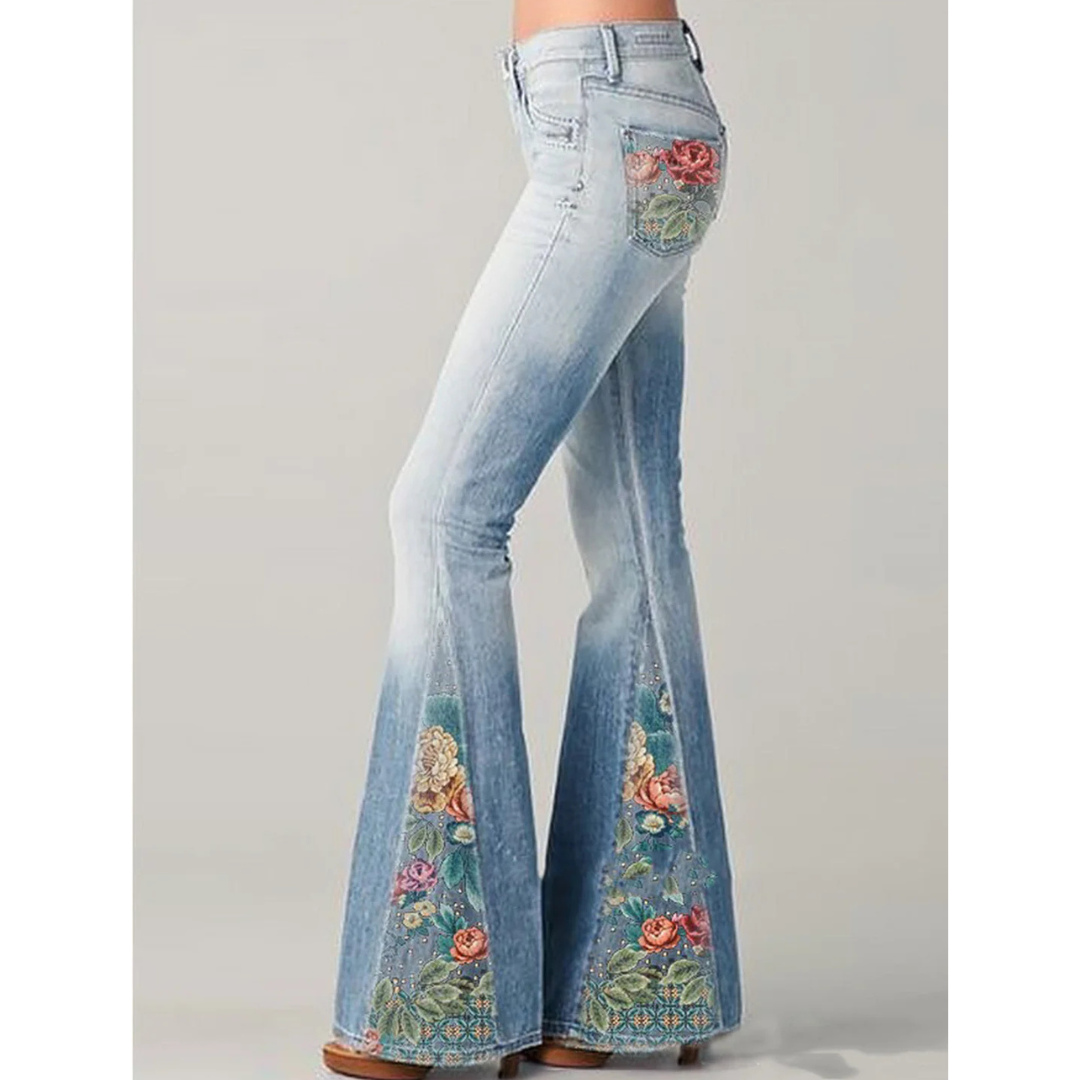 Women's Floral Print Wide Leg Jeans | Vintage