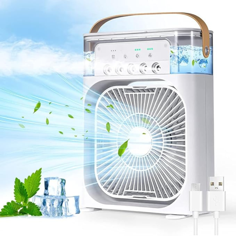 3-in-1 Cooling Table Fan with Humidifier & LED Light