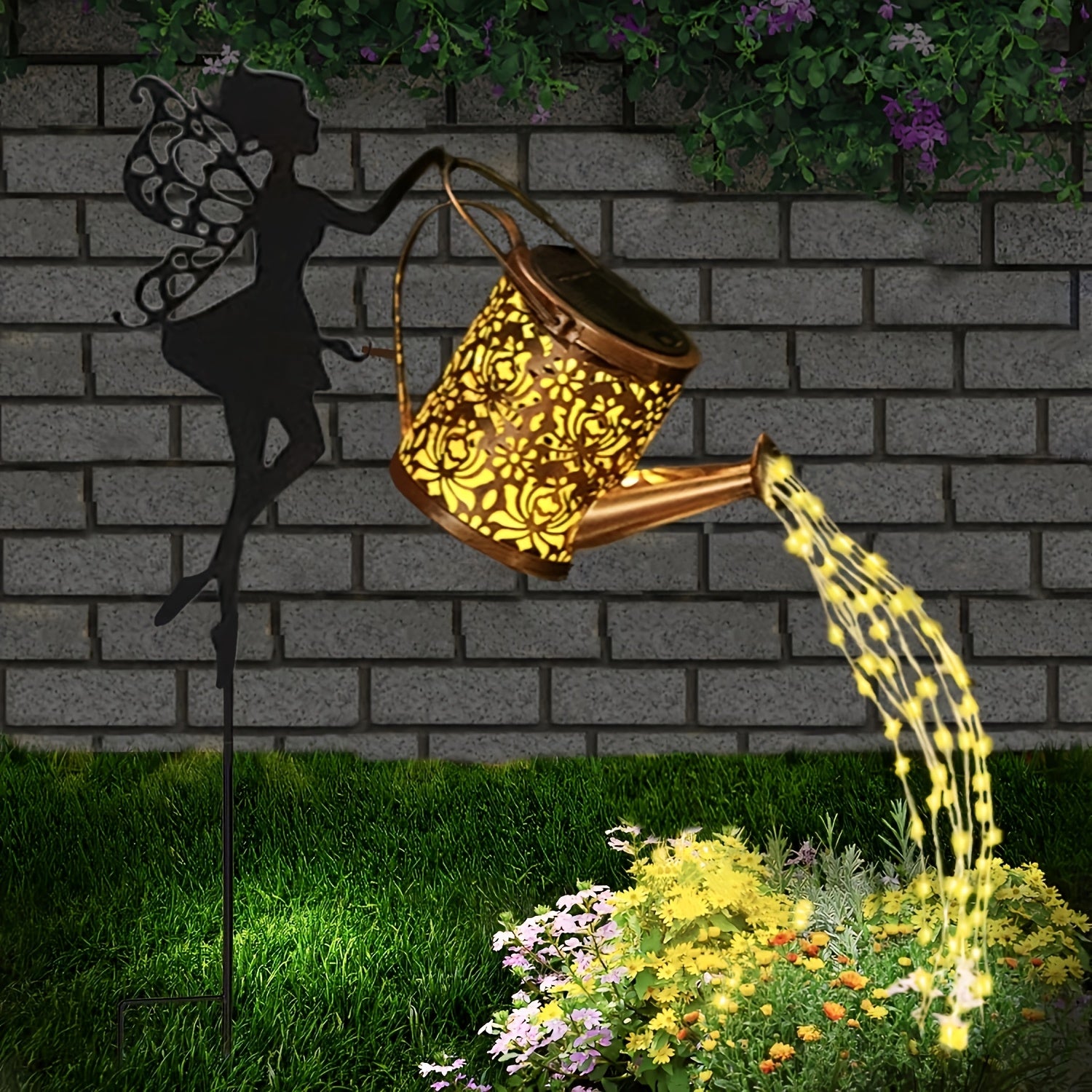Solar Watering Can Fairy Light – Angel Design, Waterfall String & Auto Sensor