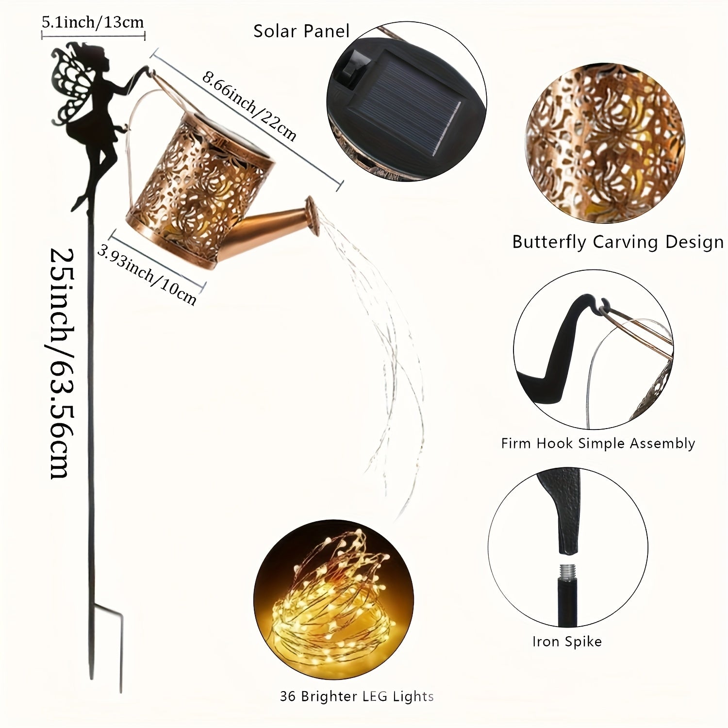 Solar Watering Can Fairy Light – Angel Design, Waterfall String & Auto Sensor