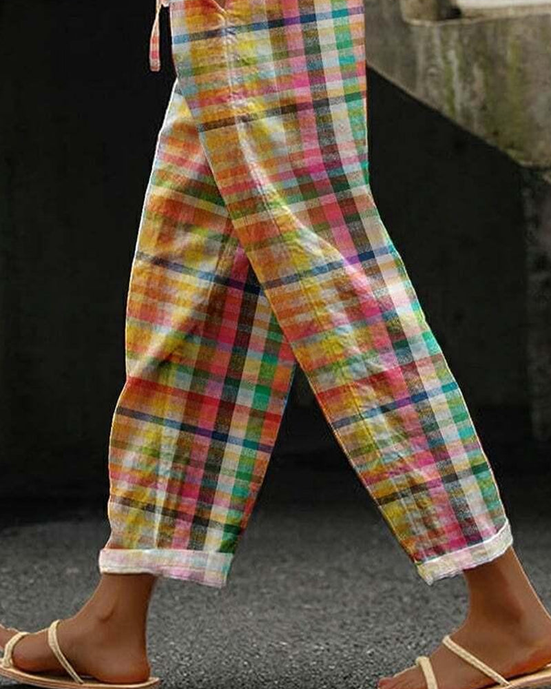Women's Retro Style Multicolour Summer Pants | Cropped