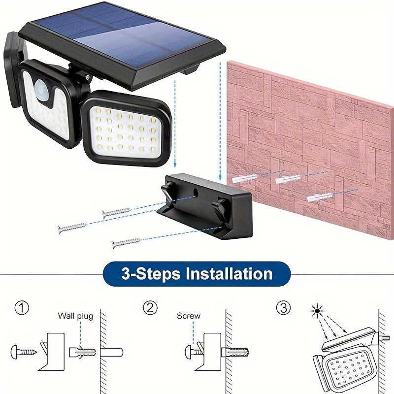 LED Solar Security Lights: 74 LED Wall-mounted Outdoor Light with Motion Detection for Garden