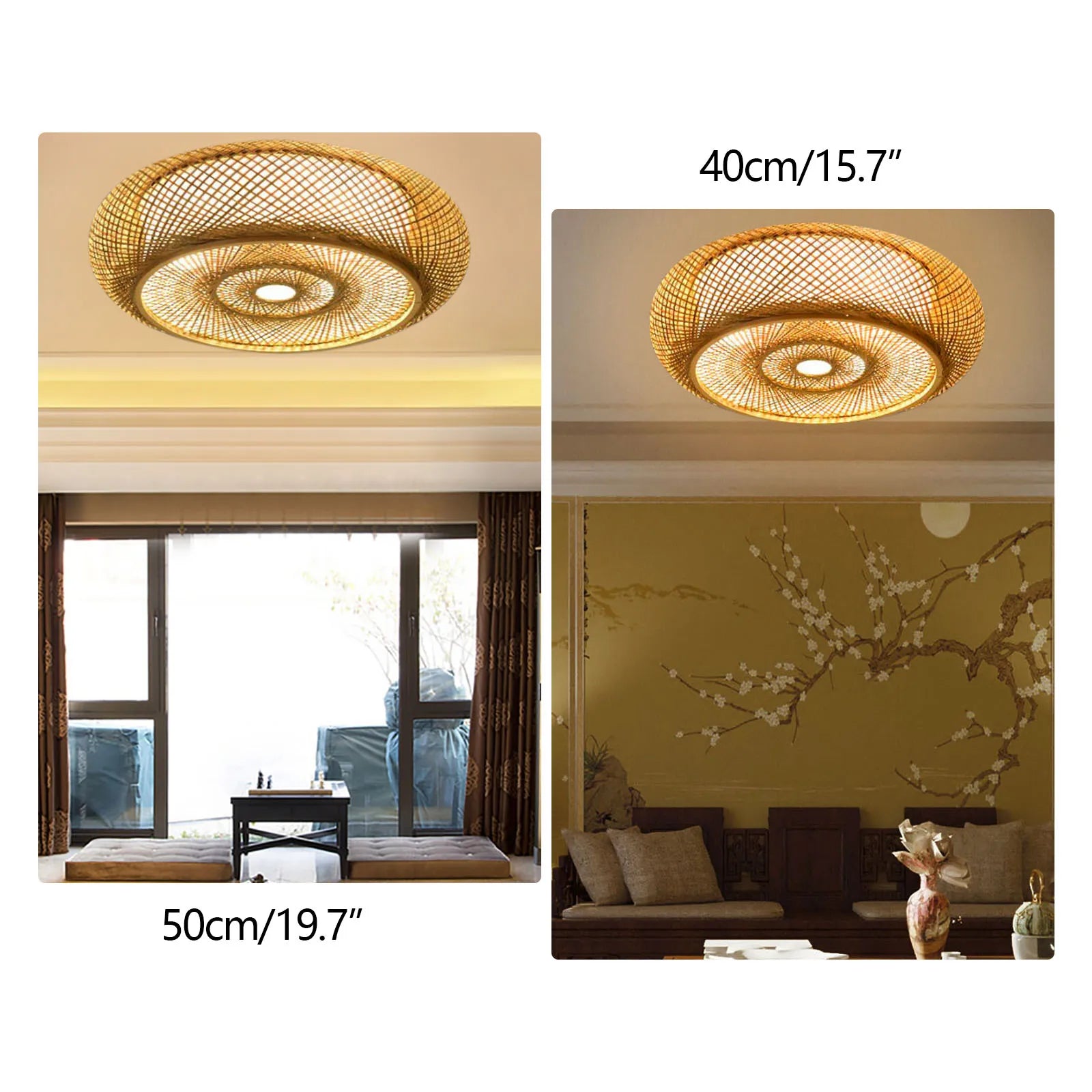 Natural Bamboo Ceiling Light, Flat LED Ceiling Lamp for Living Room & Bedroom