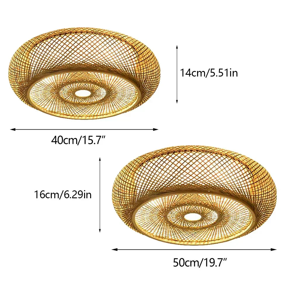 Natural Bamboo Ceiling Light, Flat LED Ceiling Lamp for Living Room & Bedroom
