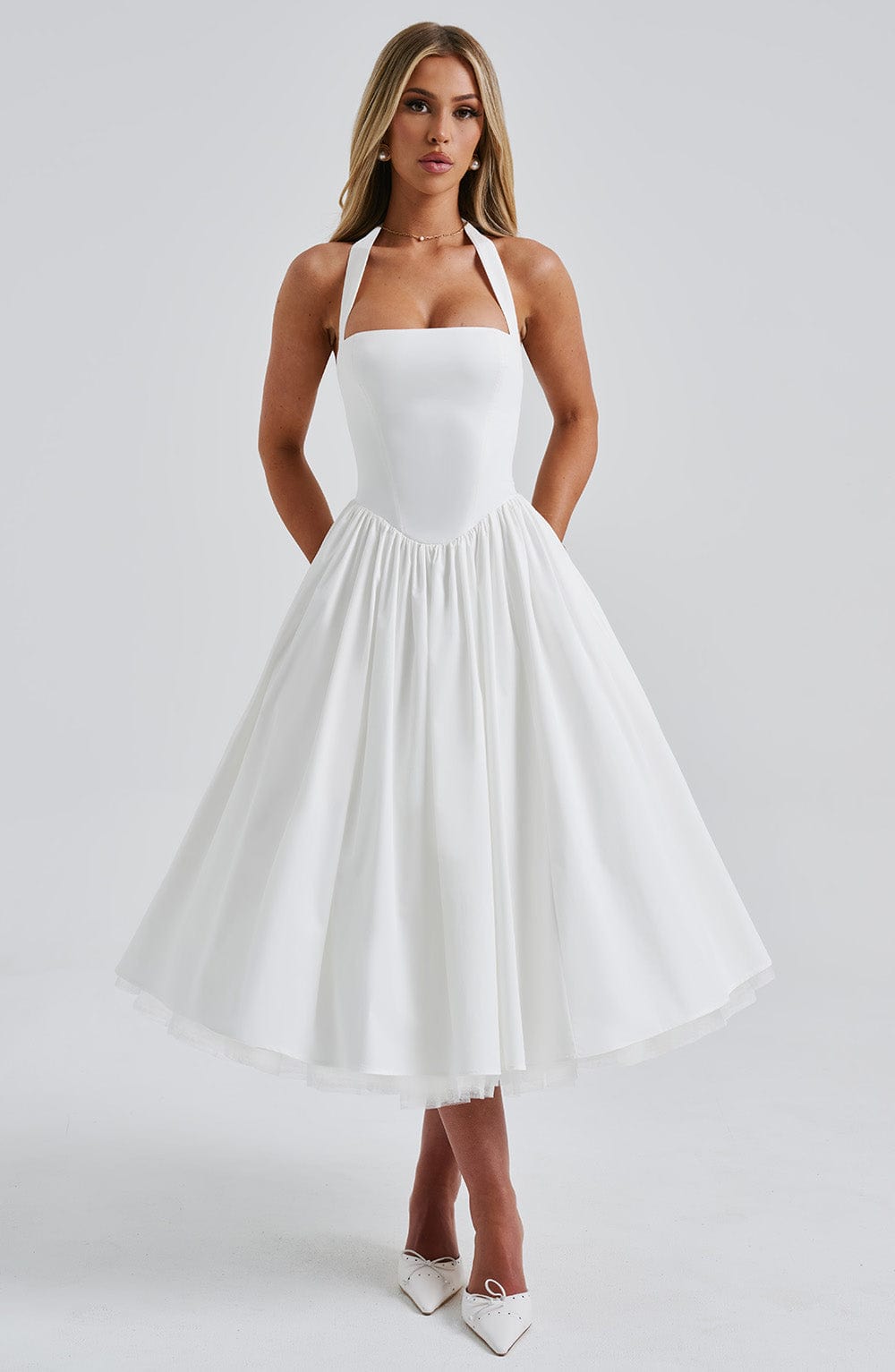 Women's Halter Classic Wedding Guest Dress | Midi