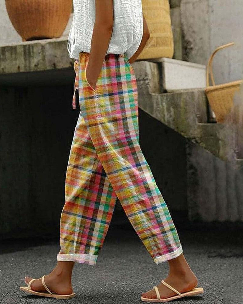 Women's Retro Style Multicolour Summer Pants | Cropped