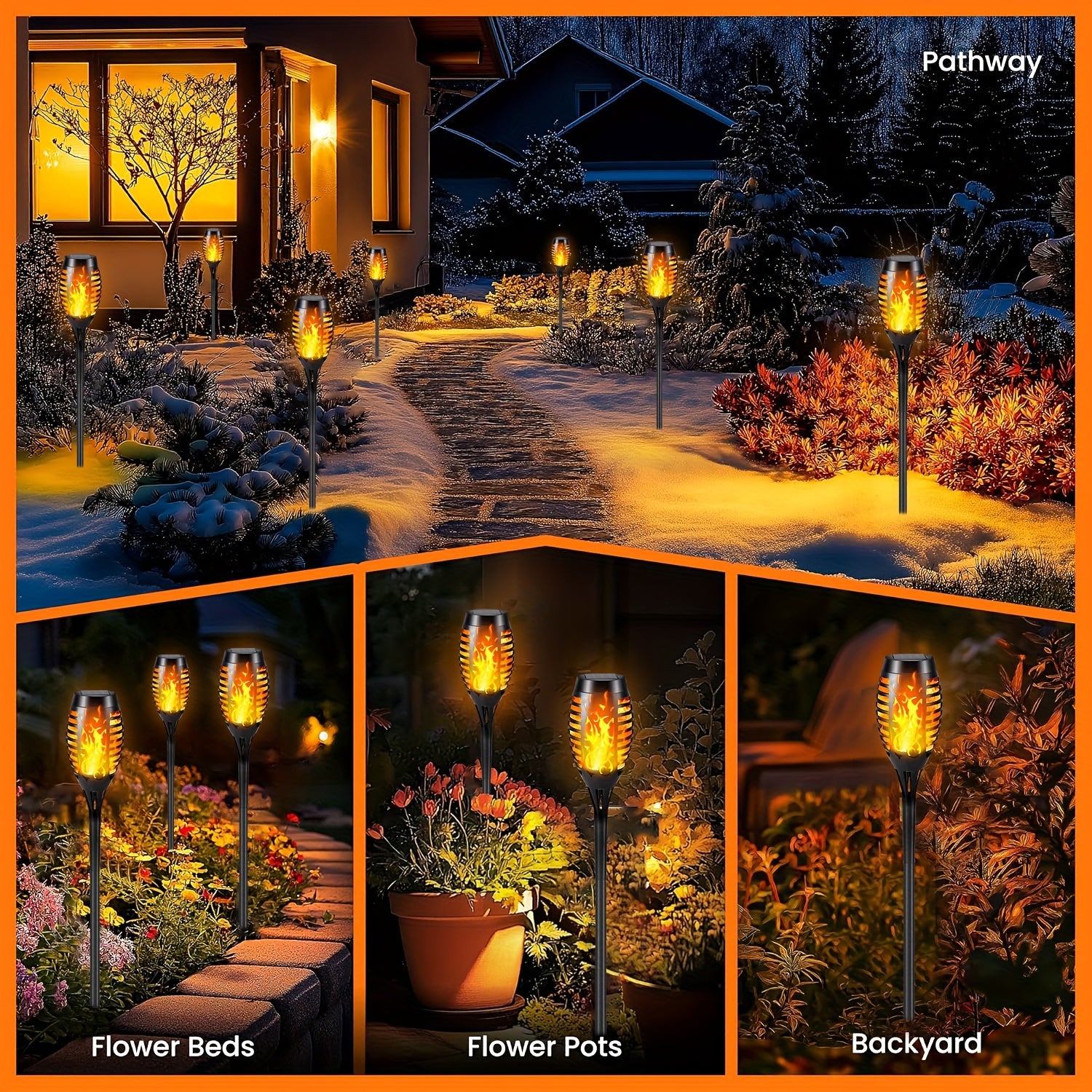 Solar Flickering Flame Garden Lights, Eco-Friendly Plastic, Auto On/Off for Outdoor Use