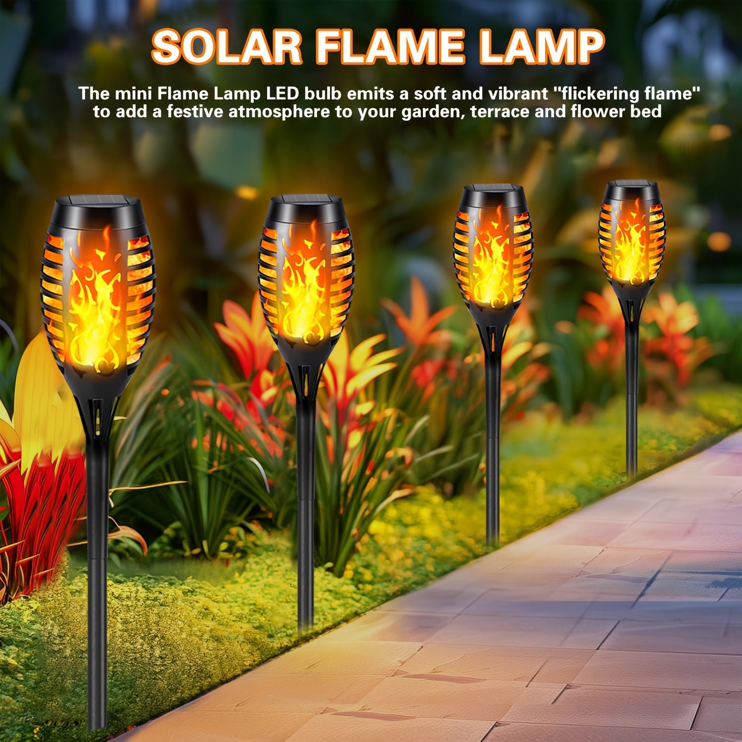 Solar Flickering Flame Garden Lights, Eco-Friendly Plastic, Auto On/Off for Outdoor Use