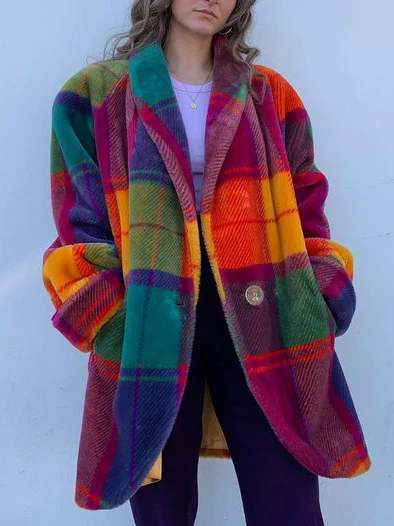 Women's Multicolour Plaid Coat | Oversized