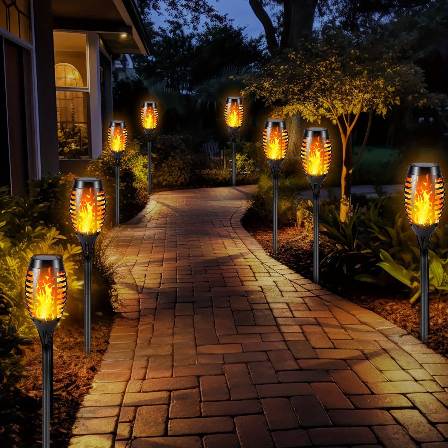 Solar Flickering Flame Garden Lights, Eco-Friendly Plastic, Auto On/Off for Outdoor Use