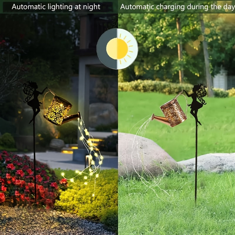 Solar Watering Can Fairy Light – Angel Design, Waterfall String & Auto Sensor