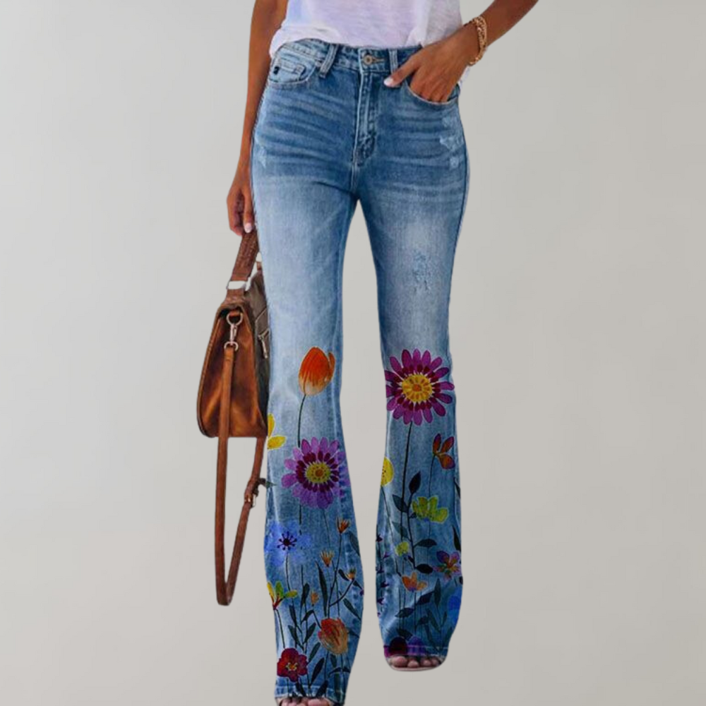 Women's Printed High Waist Jeans | Wide Leg