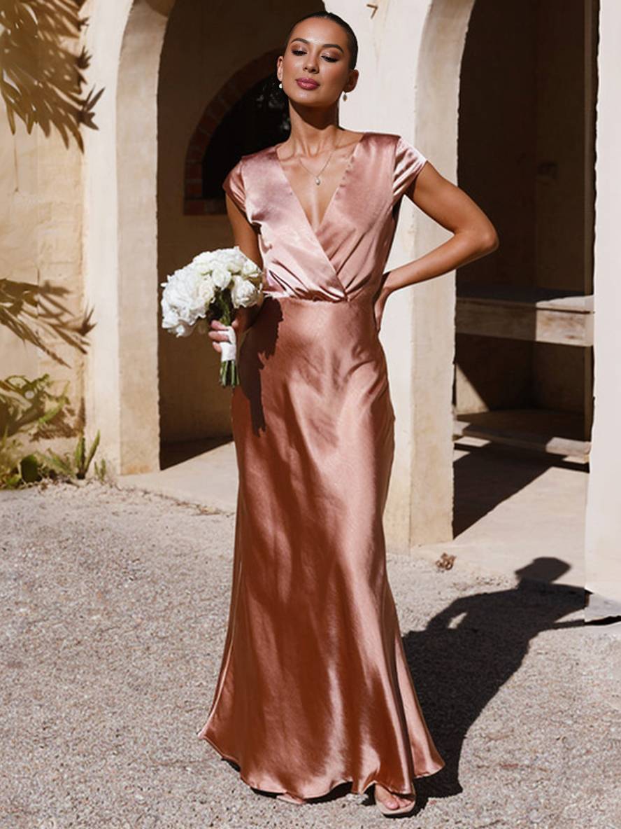 Women's Short Sleeve Wedding Guest Dress | Maxi