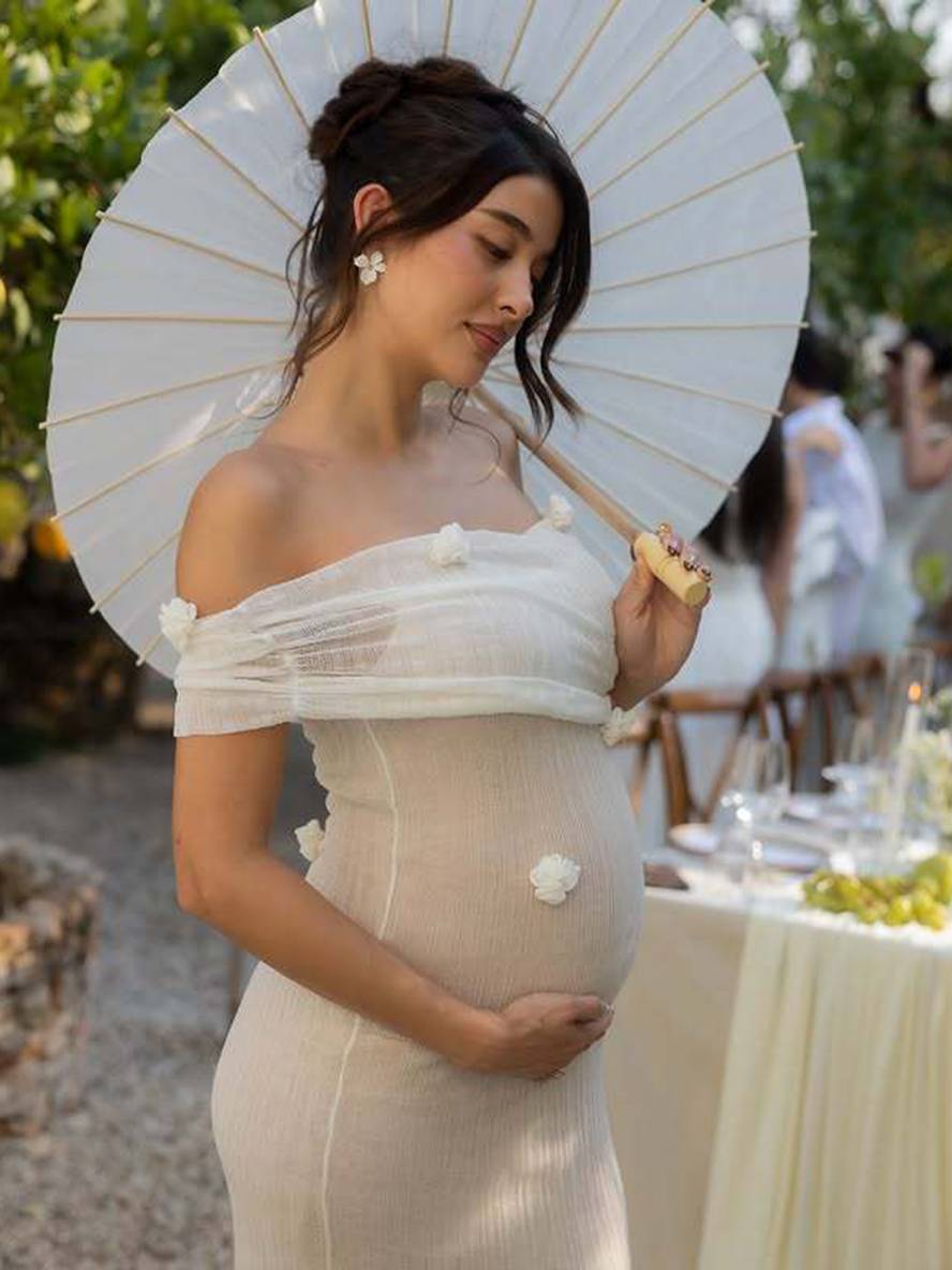 Women's White Maternity Wedding Guest Dress | Maxi