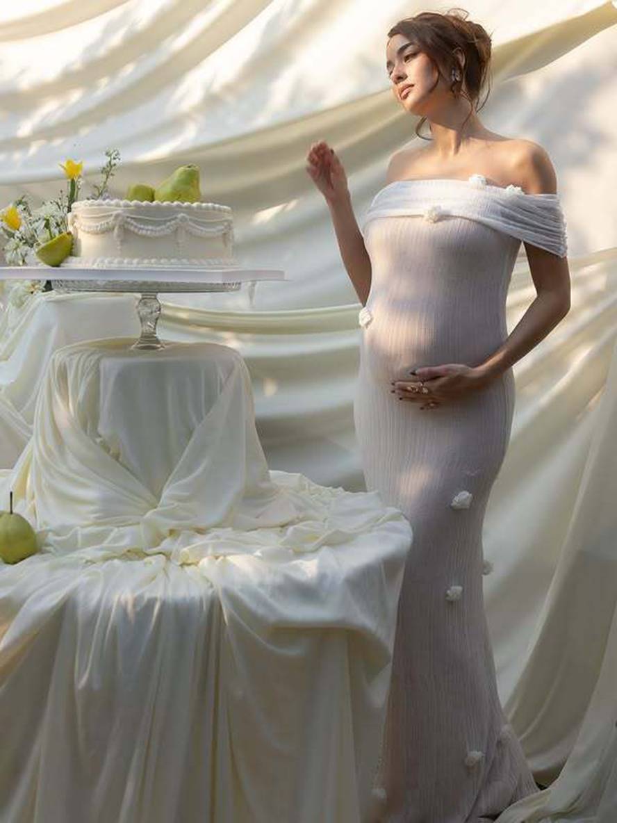 Women's White Maternity Wedding Guest Dress | Maxi