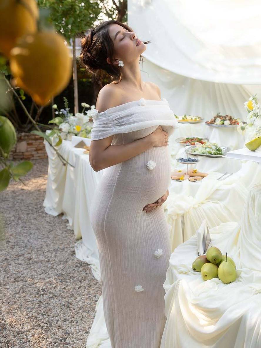 Women's White Maternity Wedding Guest Dress | Maxi