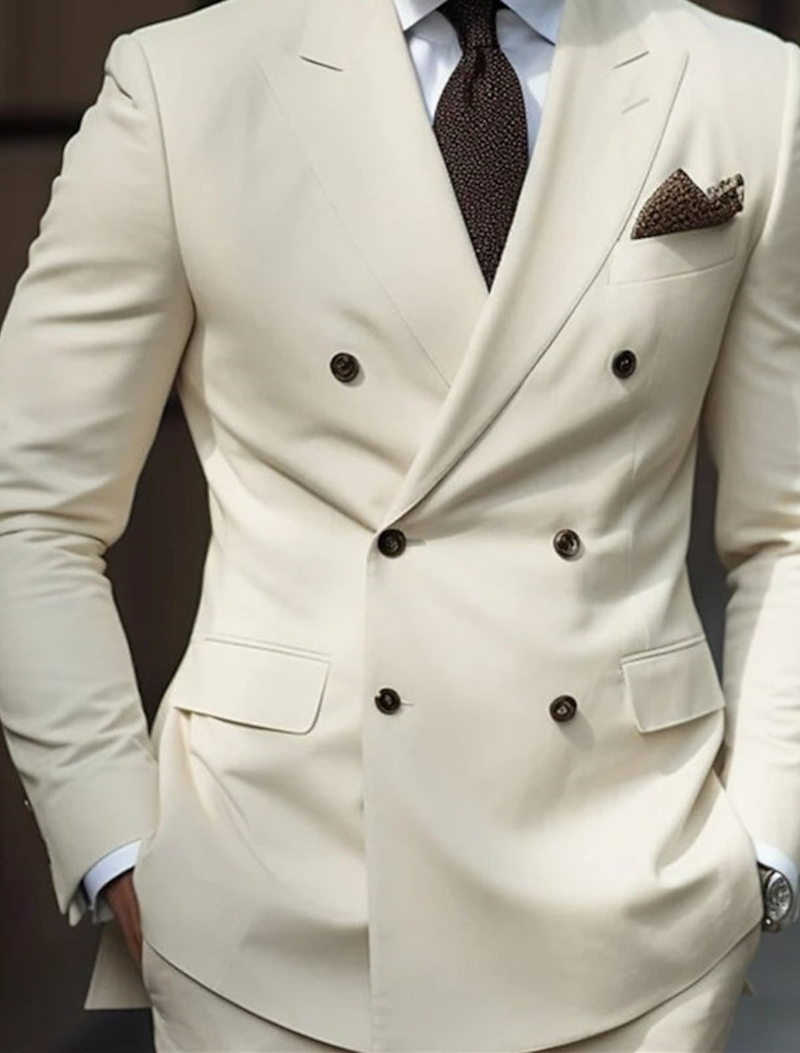Men's Double Breasted Two Piece White Suits | 6 Buttons