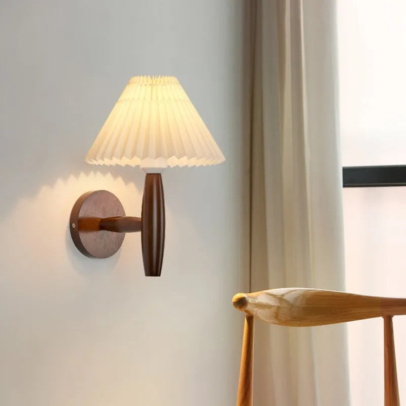 Modern Wooden Wall Lamp with Fabric Shade – Stylish Wall Light for Bedroom & Living Room