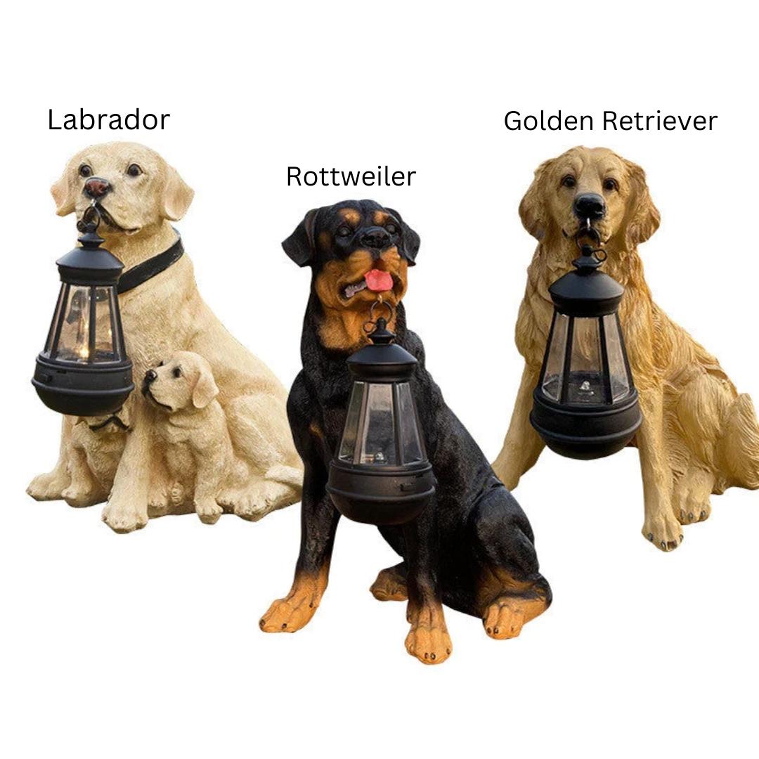 Solar-Powered Dog Sculpture with LED Light for Garden Décor