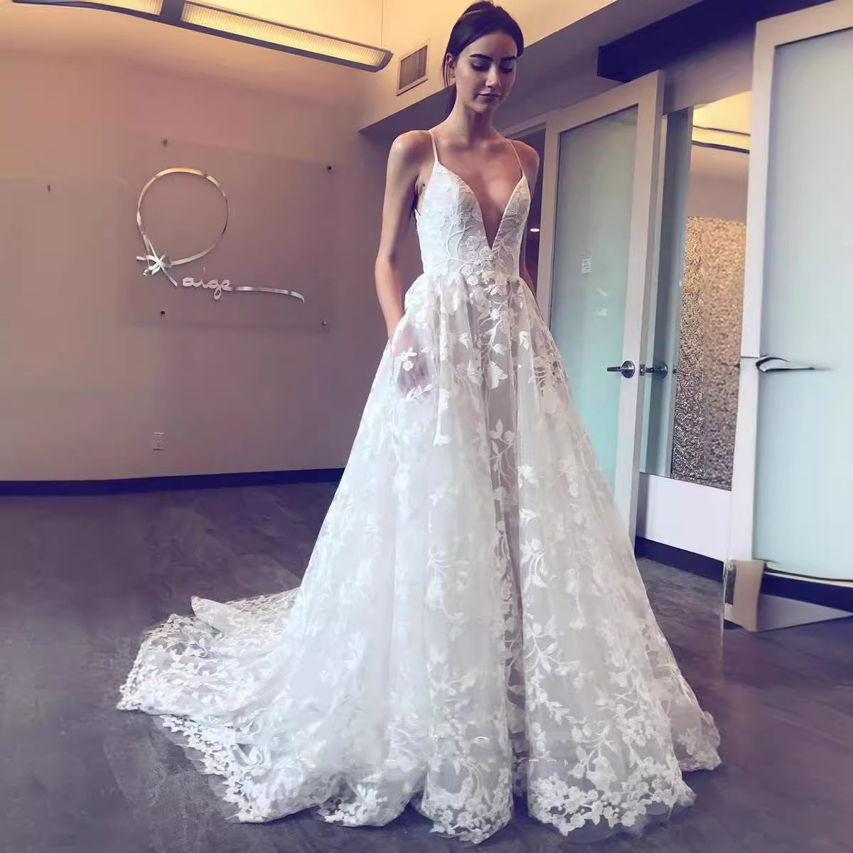 Women's Wedding Guest Dress with Plunging Neckline | Maxi