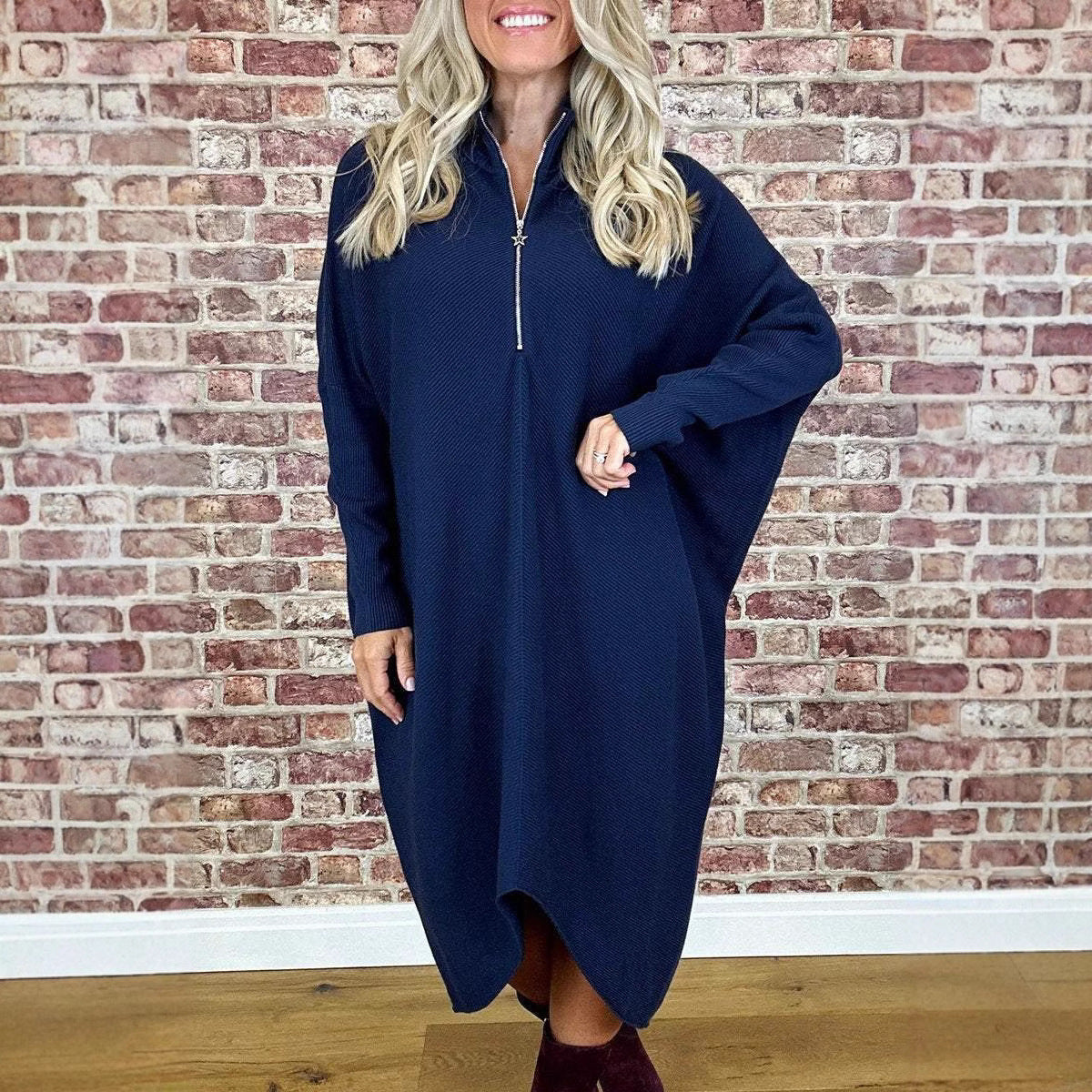 Women's Zipper Oversized Knitted Dress | Midi