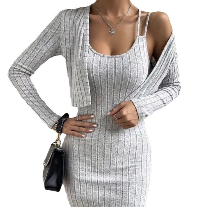 Women's Sleeveless Knitted Dress with Cardigan | Mini