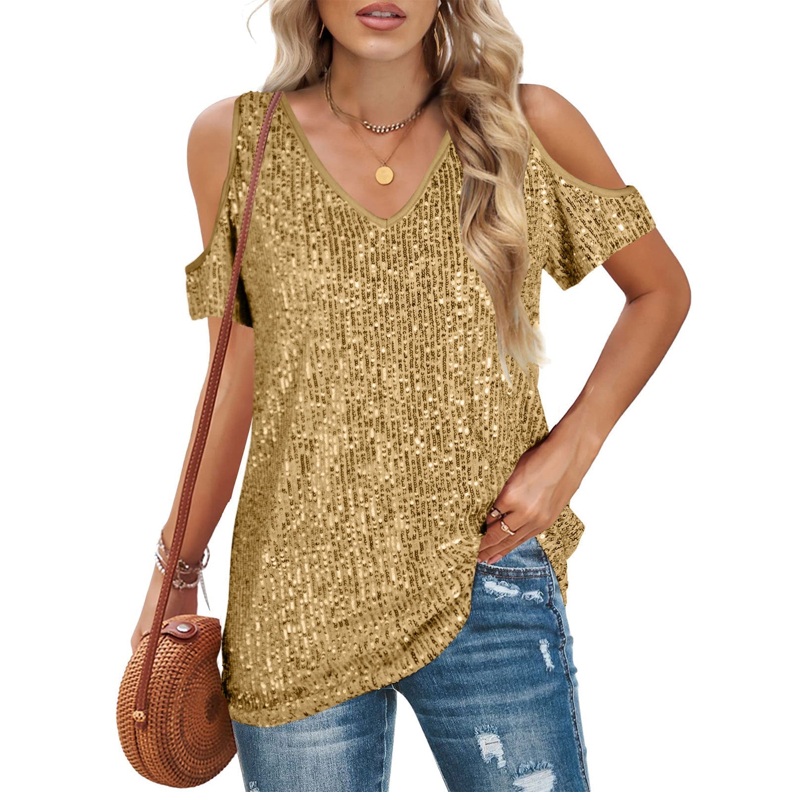 Women's Short Sleeve Sequin Blouse | New Year