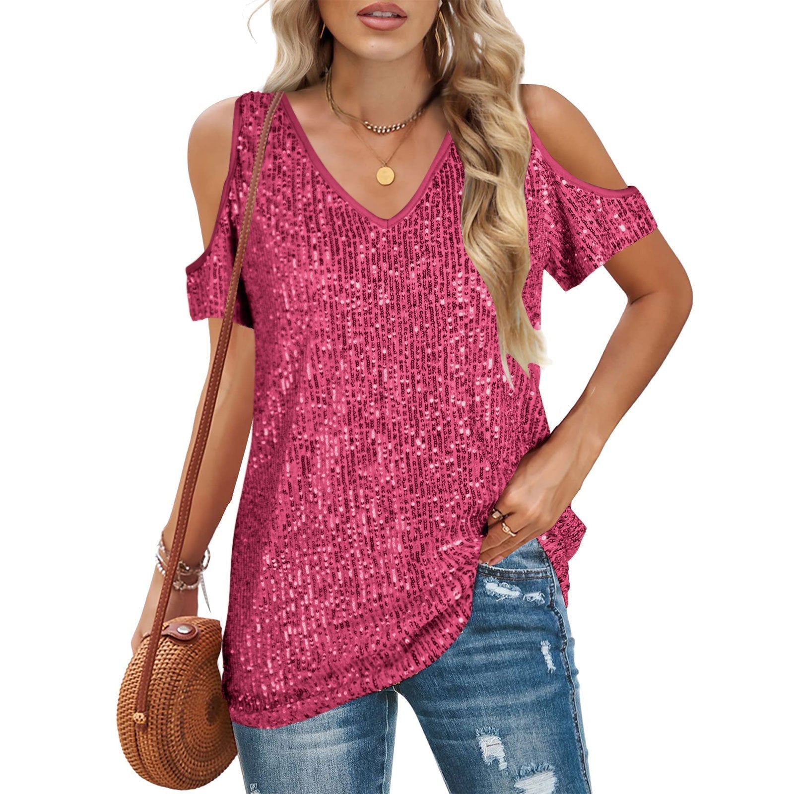 Women's Short Sleeve Sequin Blouse | New Year