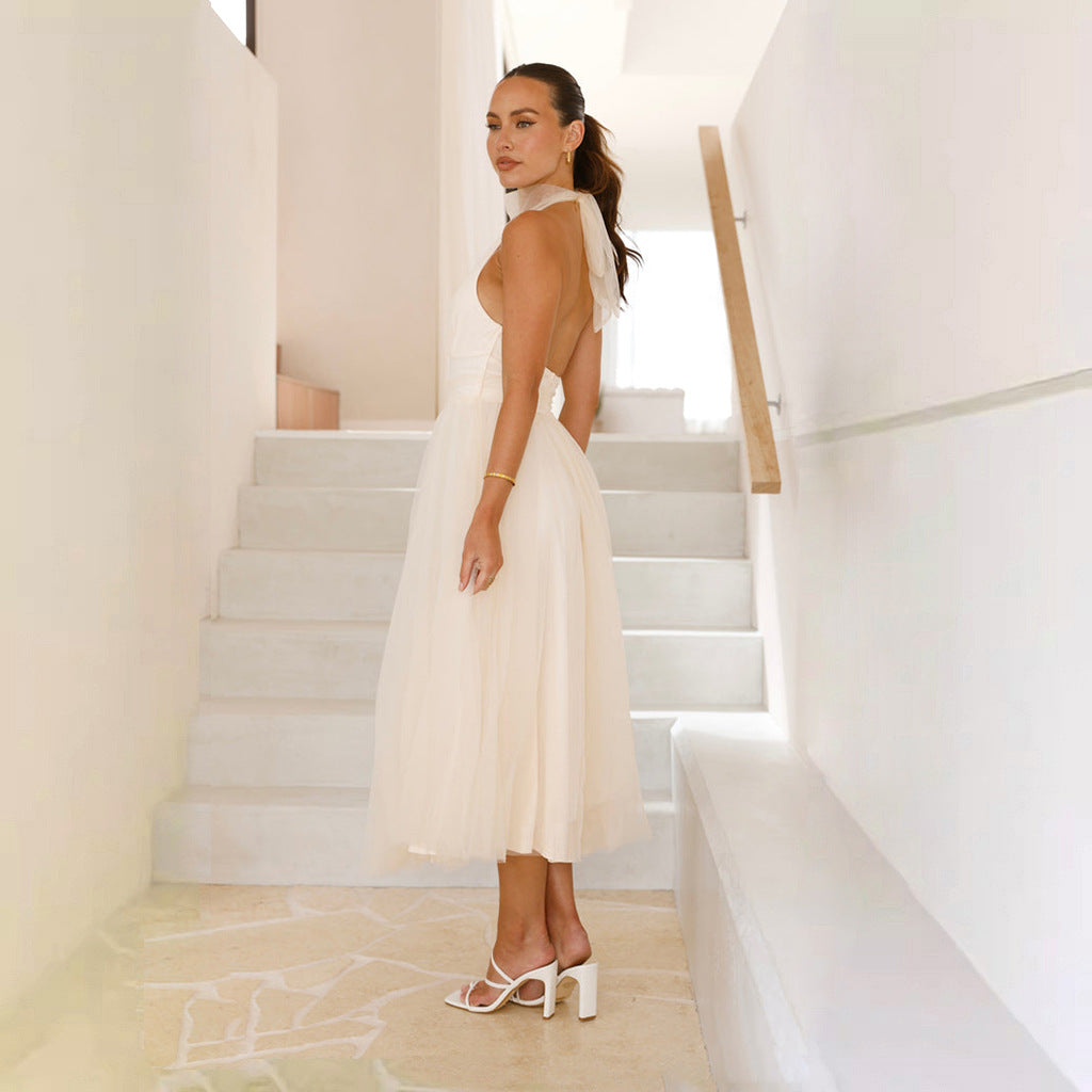 Women's Halter Sleeveless Wedding Guest Dress | Midi