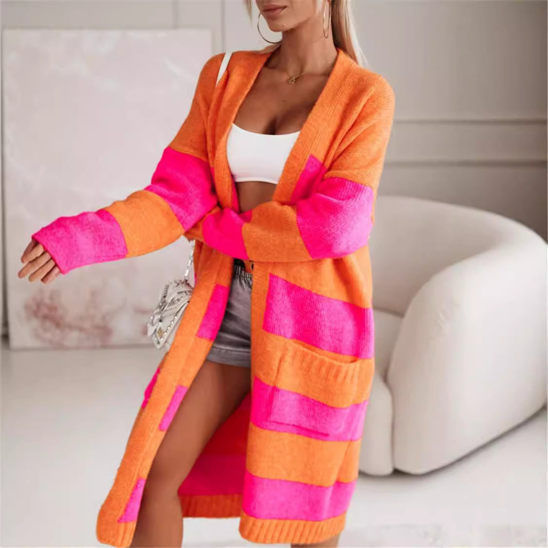 Women's Stripe Knitted Cardigan | Long Sleeve