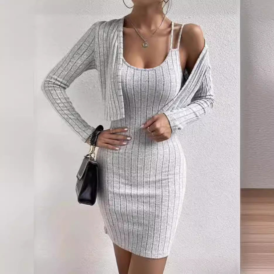Women's Sleeveless Knitted Dress with Cardigan | Mini