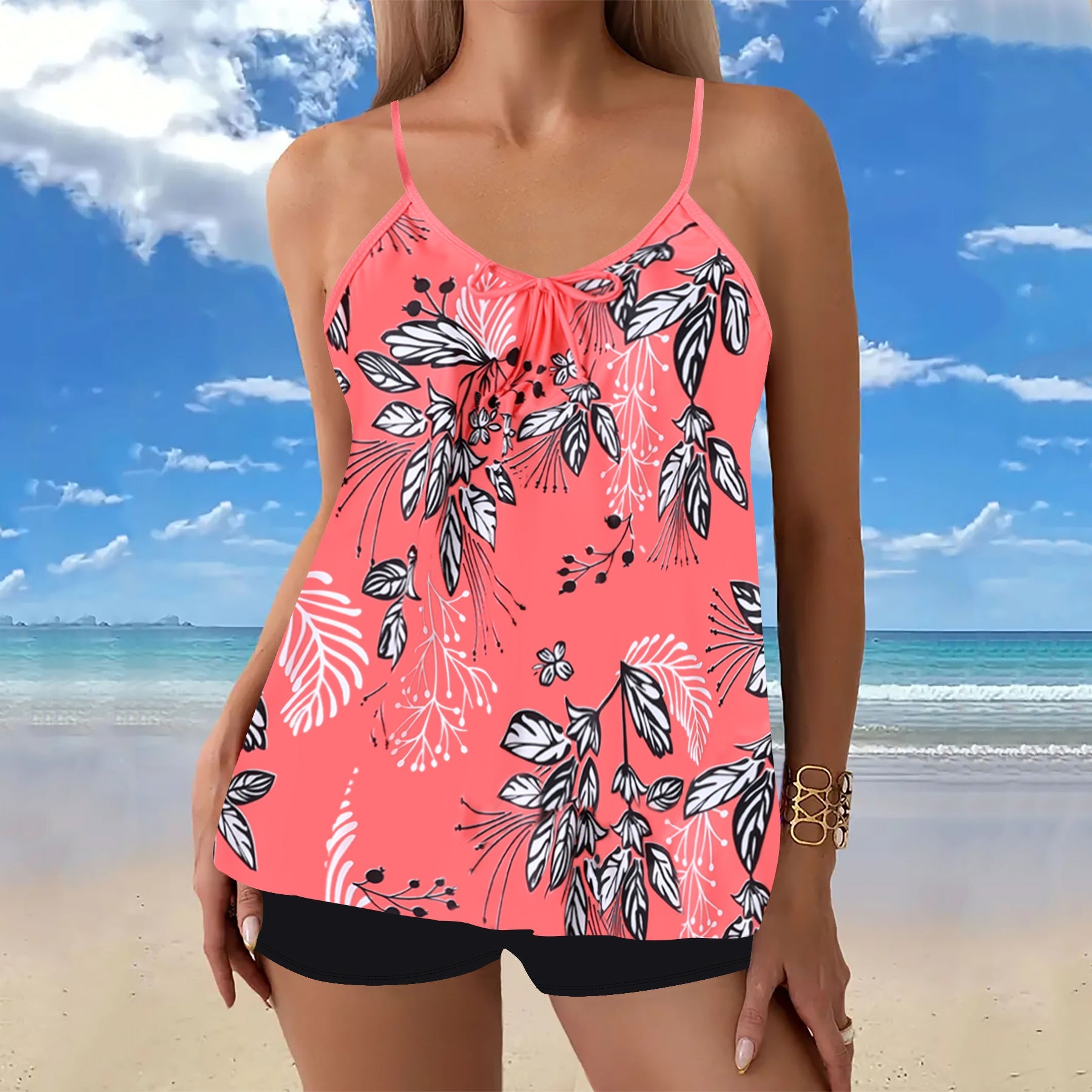 Women's Colourful Printed Tankini with Spaghetti Strap | Summer