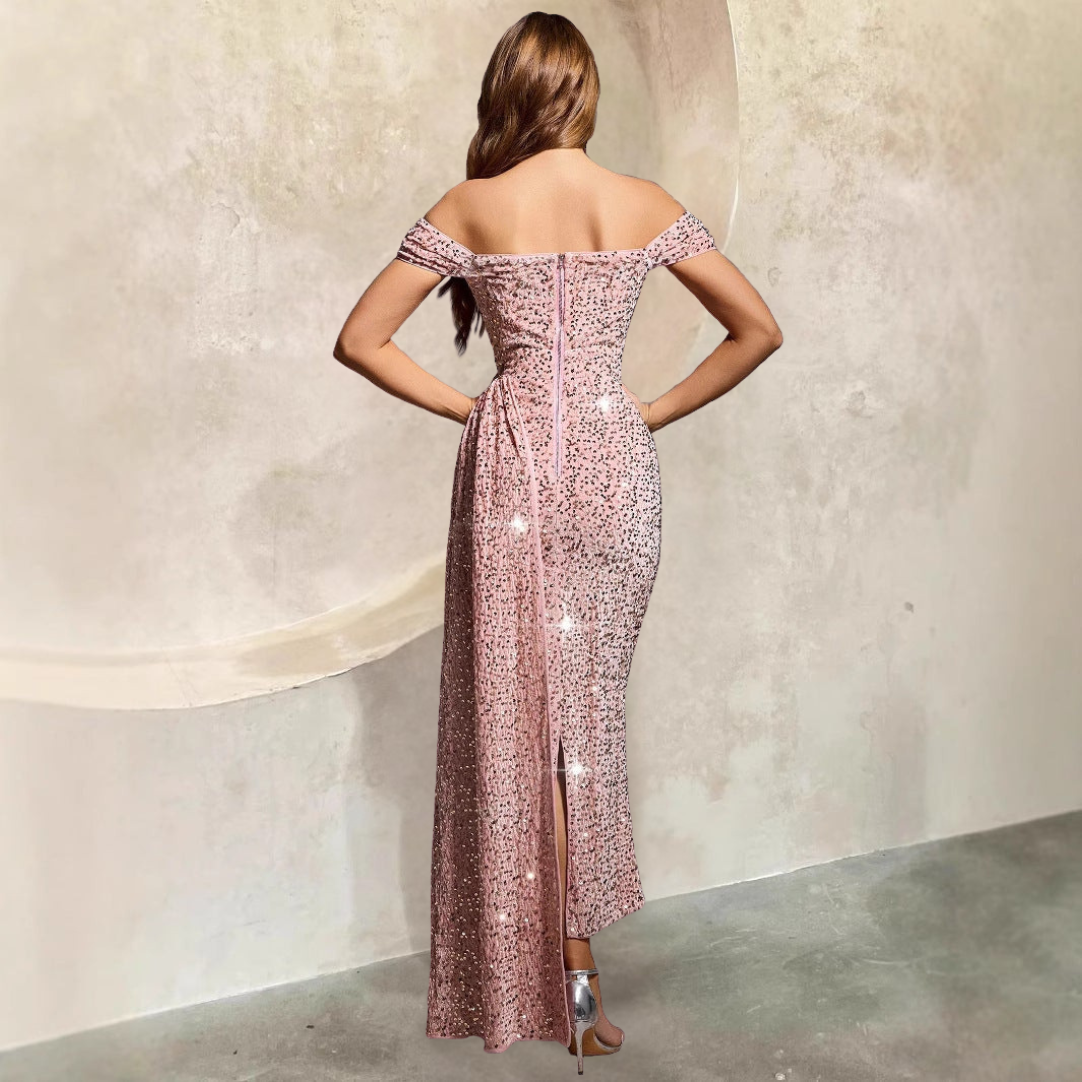 Women’s Off the Shoulder Sequin New Year's Evening Dress | Midi