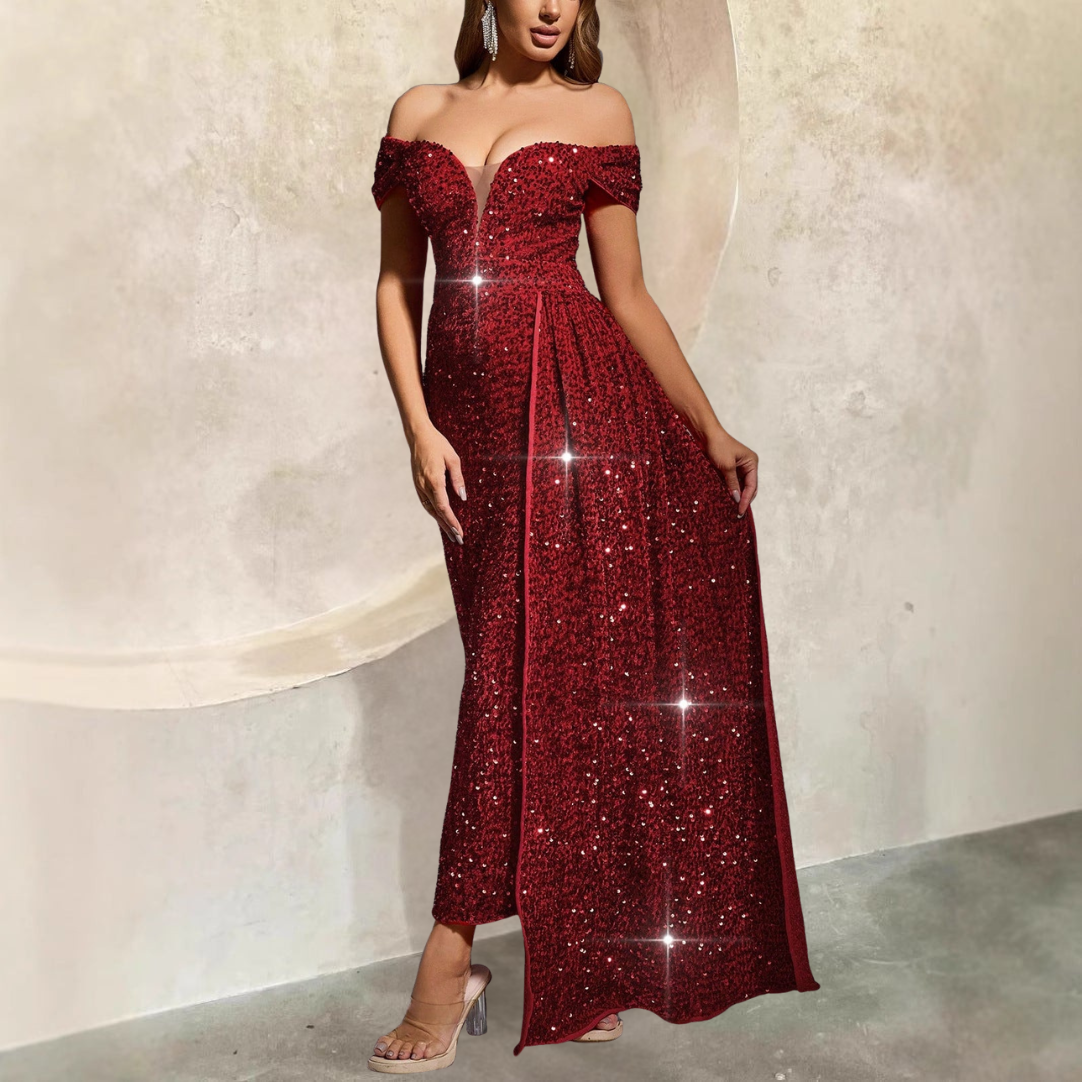 Women’s Off the Shoulder Sequin New Year's Evening Dress | Midi