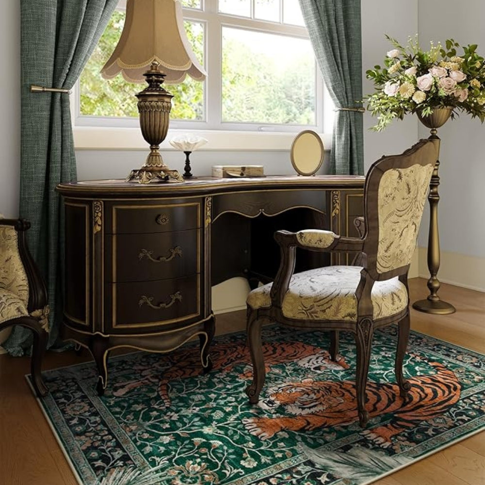 Elegant Tiger Print Living Room Rug