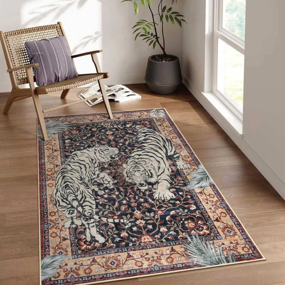 Elegant Tiger Print Living Room Rug