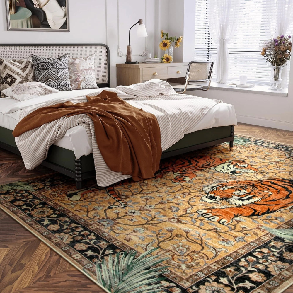 Elegant Tiger Print Living Room Rug