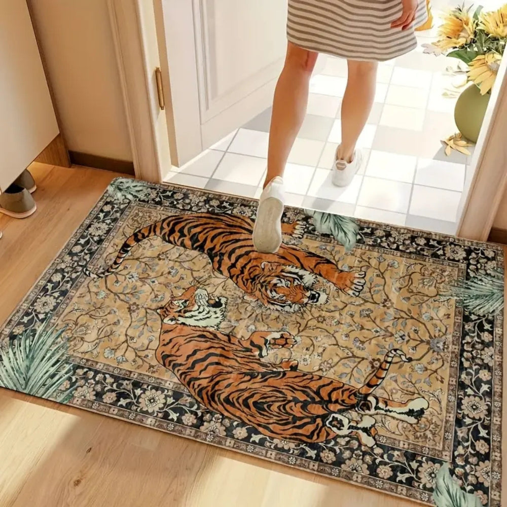 Elegant Tiger Print Living Room Rug