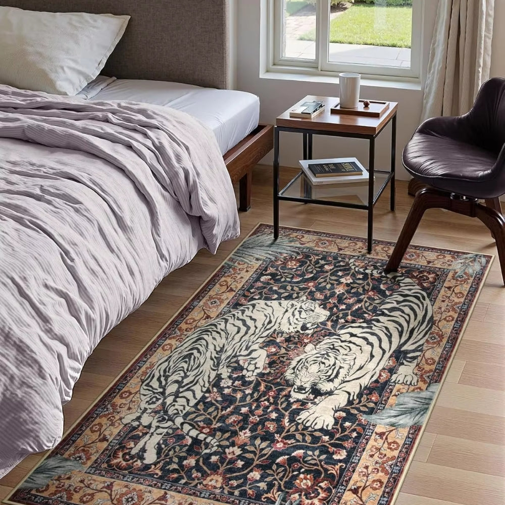 Elegant Tiger Print Living Room Rug